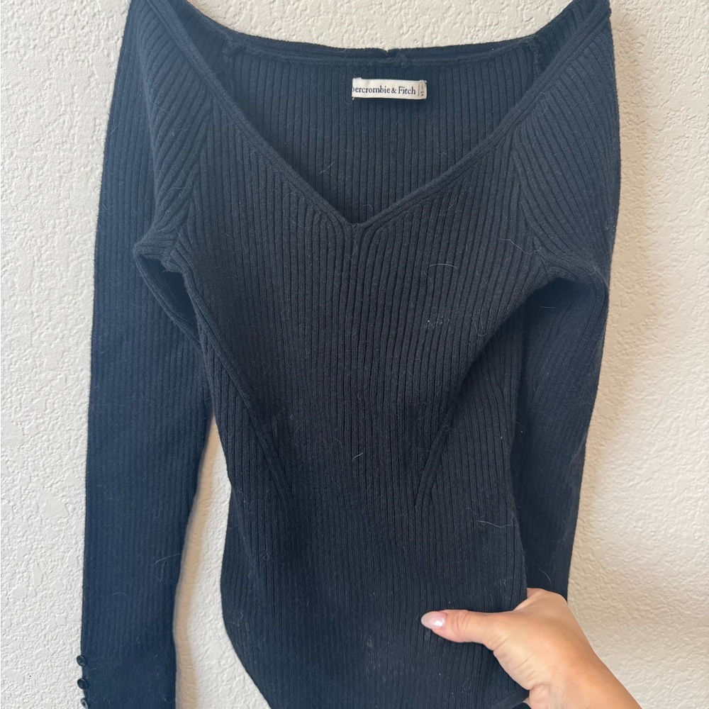 Black V-Neck Bodysuit Sweater